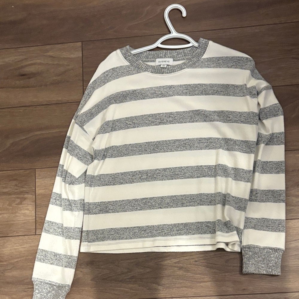 Evereve Cream and Gray Striped Top